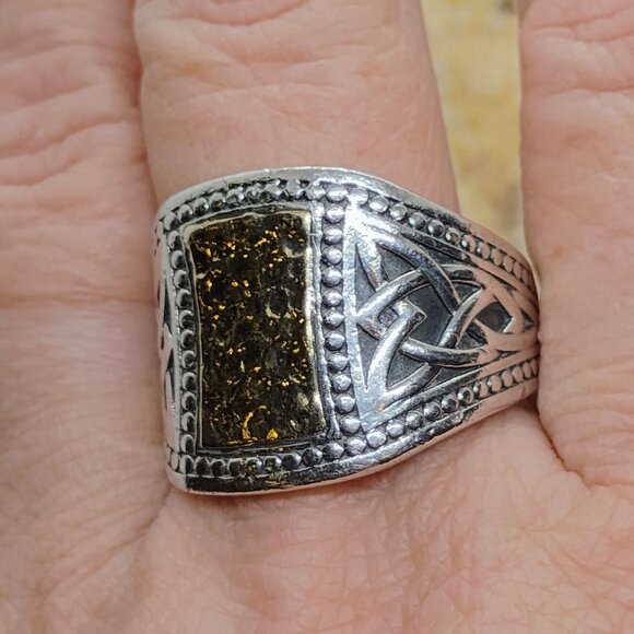Sz 12 Keith Jack 10k Hammered Gold 925 Sterling Silver Celtic Knot Signet Ring - Picture 3 of 10